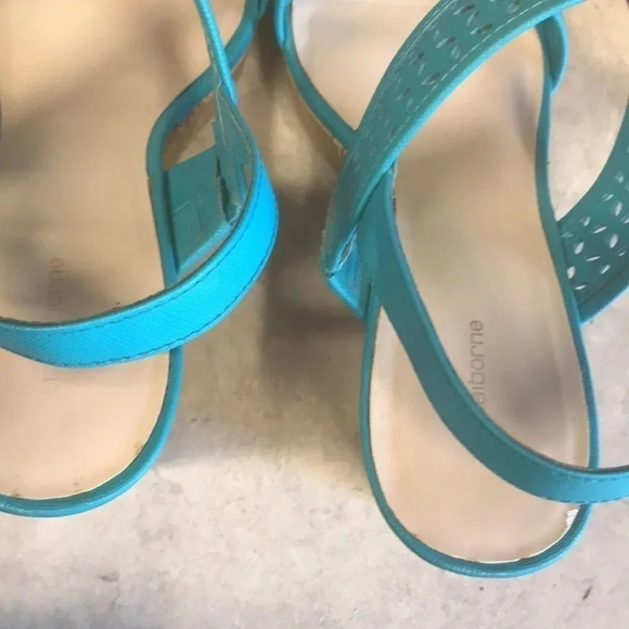Liz Claiborne Kian Teal Laser Cut Wedge Sandals - Picture 7 of 11